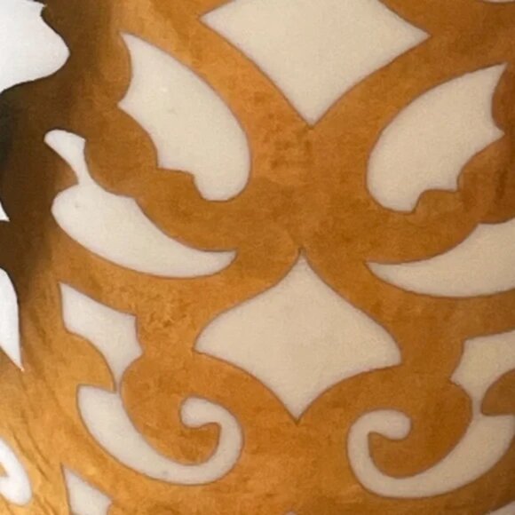 CYPRESS HOMES 17oz gold foil lace design travel mug handle celestial holiday EUC - Picture 11 of 14